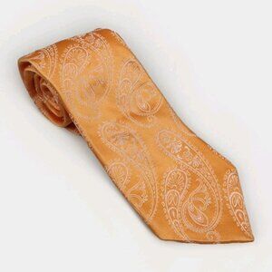 IKE BEHAR 100% Silk Necktie USA Designer Peach Paisley Embroidery Square EUC